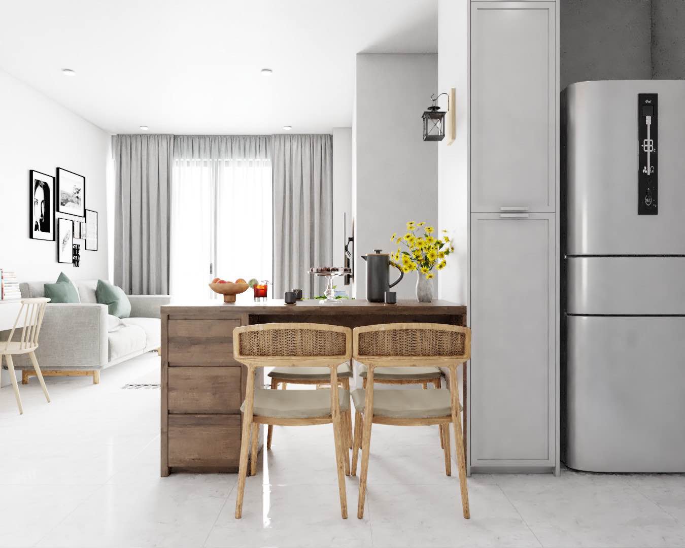 Bố trí nội thất phòng bếp đơn giản, tiện nghi và đầy tinh tế