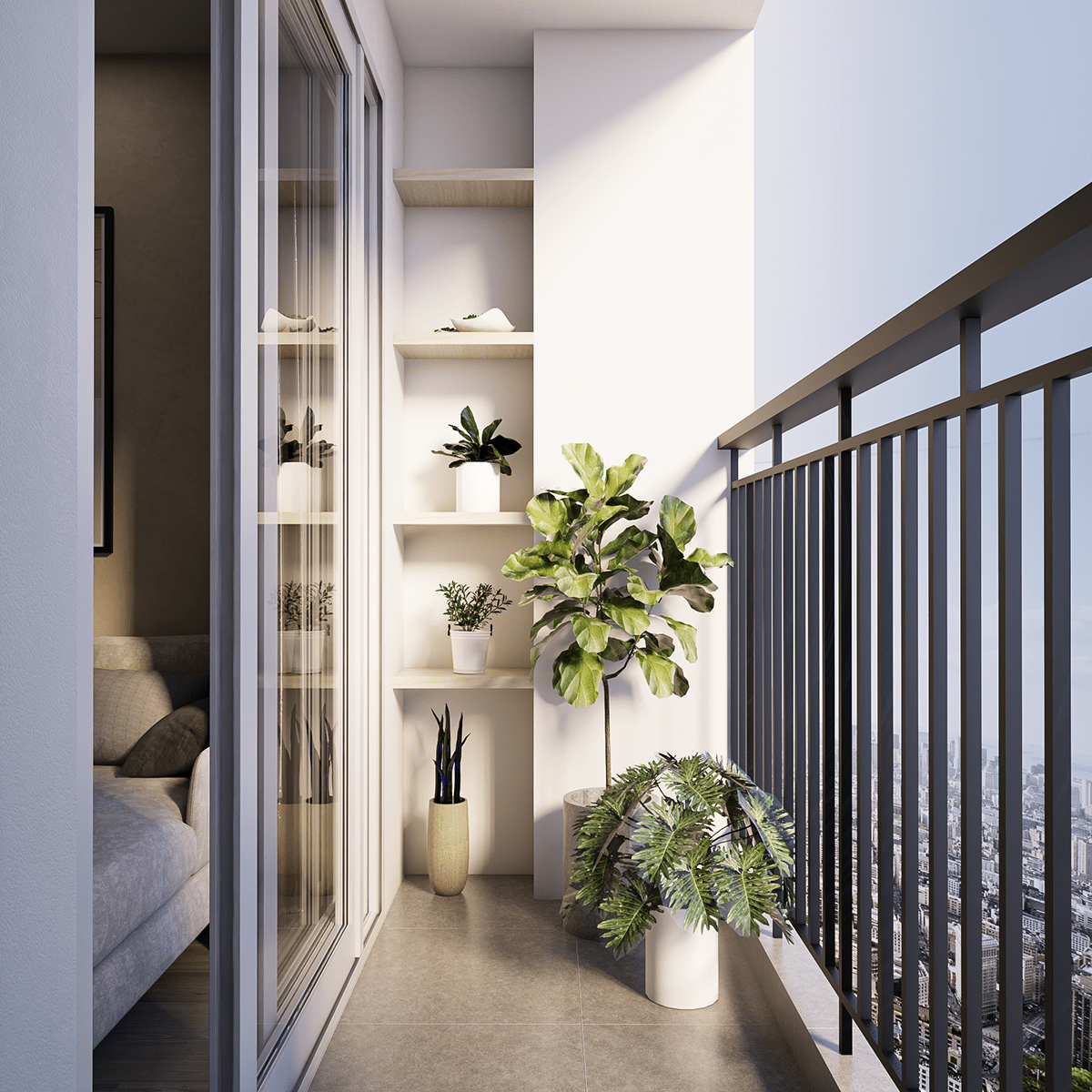 Phong cách trang trí nội thất không chỉ giới hạn trong nhà mà còn mở rộng ra ban công