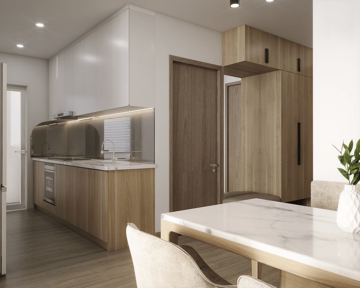 Không gian bếp được bố trí hợp lý, tiện nghi và hài hòa