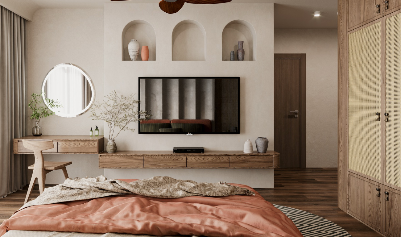 Phong cách Wabi Sabi tôn vinh vẻ đẹp tự nhiên qua các chất liệu hữu cơ, giữ nguyên vẻ đẹp thô mộc của vật liệu